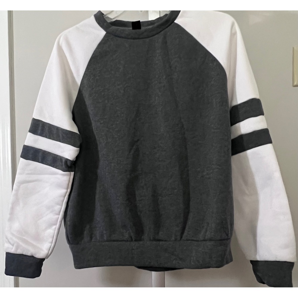 SHEIN Mens Grey White Raglan Stripe Sleeve Fleece Sweatshirt Size M JIT19475752